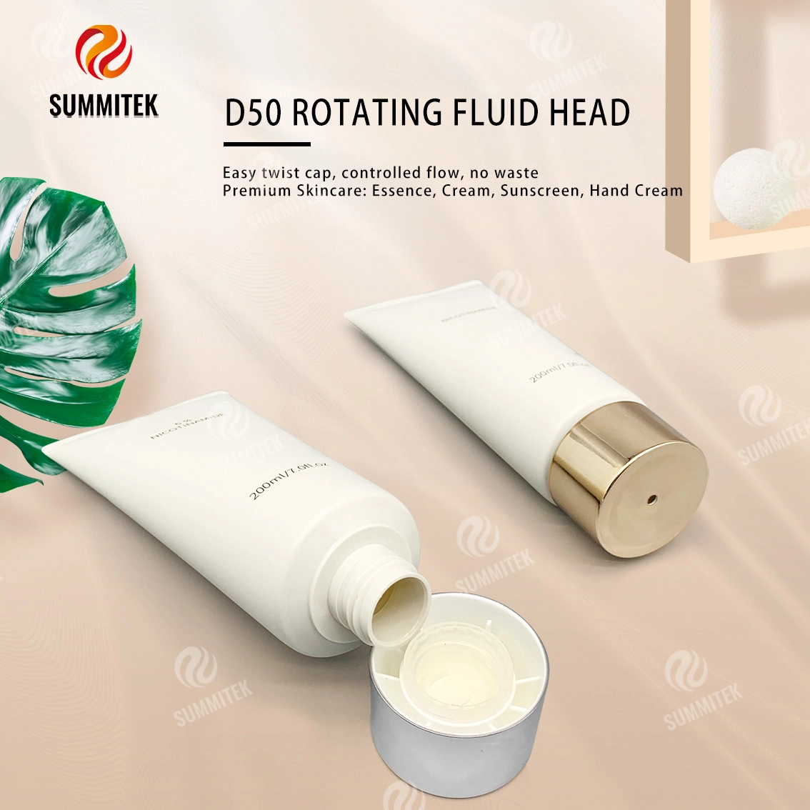 D50 旋轉分配管，附電鍍金或銀蓋，適用於優質護膚品