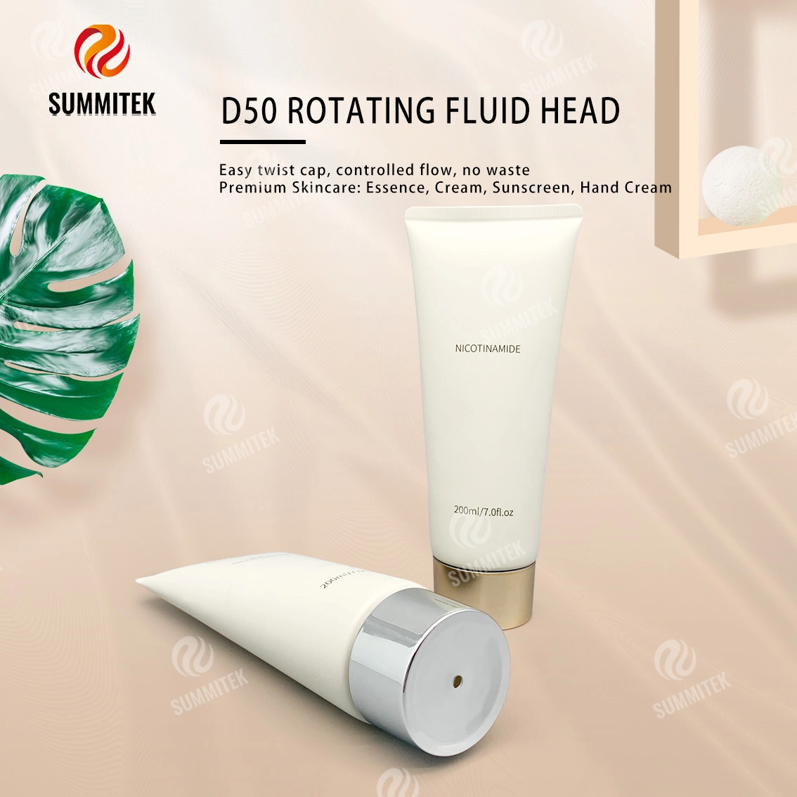 D50 旋轉分配管，附電鍍金或銀蓋，適用於優質護膚品