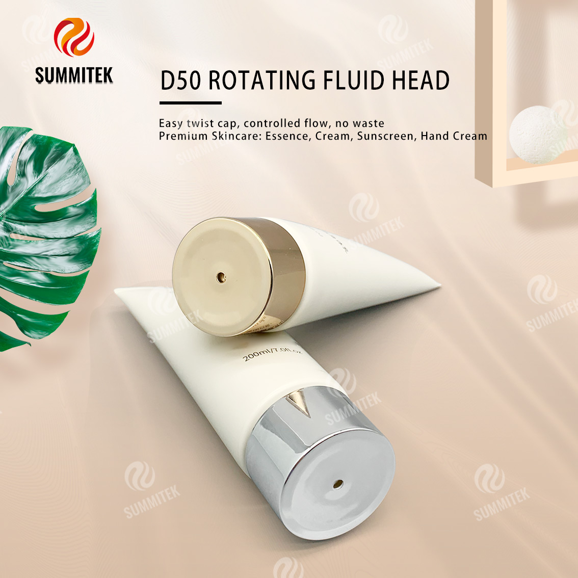 D50 旋轉分配管，附電鍍金或銀蓋，適用於優質護膚品